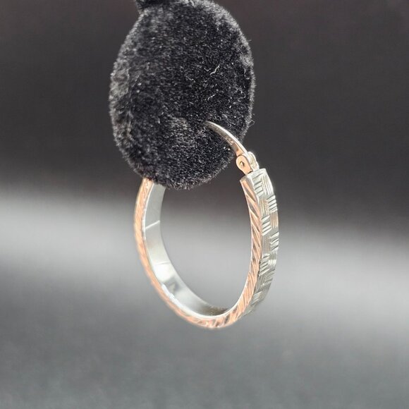 Sterling Silver 925 Rhodium Plated Diamond Cut Twisted Oval Hoop Earrings 18mm - Picture 10 of 13